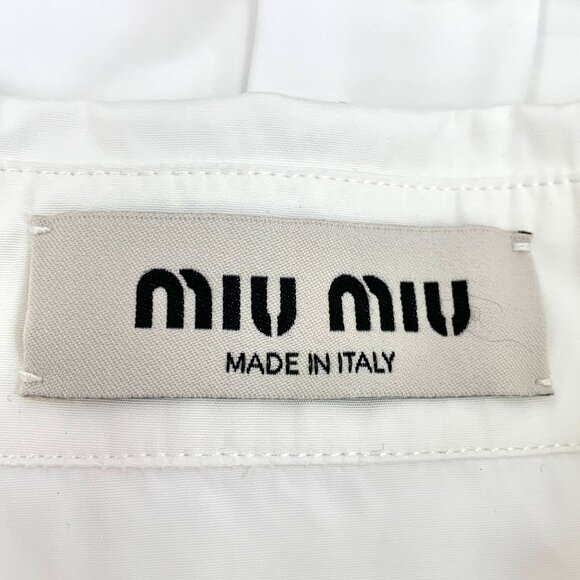 Miu Miu White Cropped Cotton Long Sleeve Shirt Logo Embroidery Single Breasted S - Picture 6 of 9